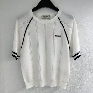 Miu Miu White Knit Top with Black Stripes